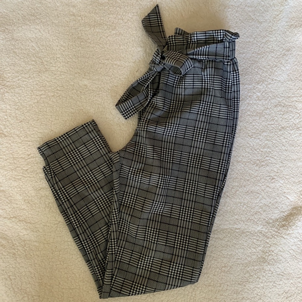 Plaid SHEIN paperbag waist pants